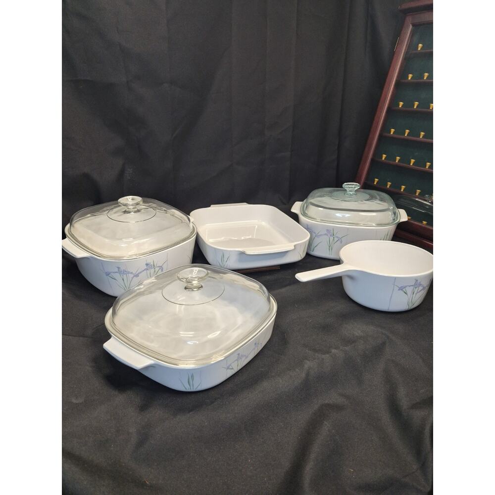 Corning Ware Shadow Iris Casserole Dishes Set Of 5 Dishes With 3 LIDS = 8 Pieces - Picture 3 of 16